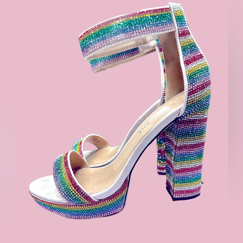 RARE-Madden Girl Siren Rainbow Rhinestone heels